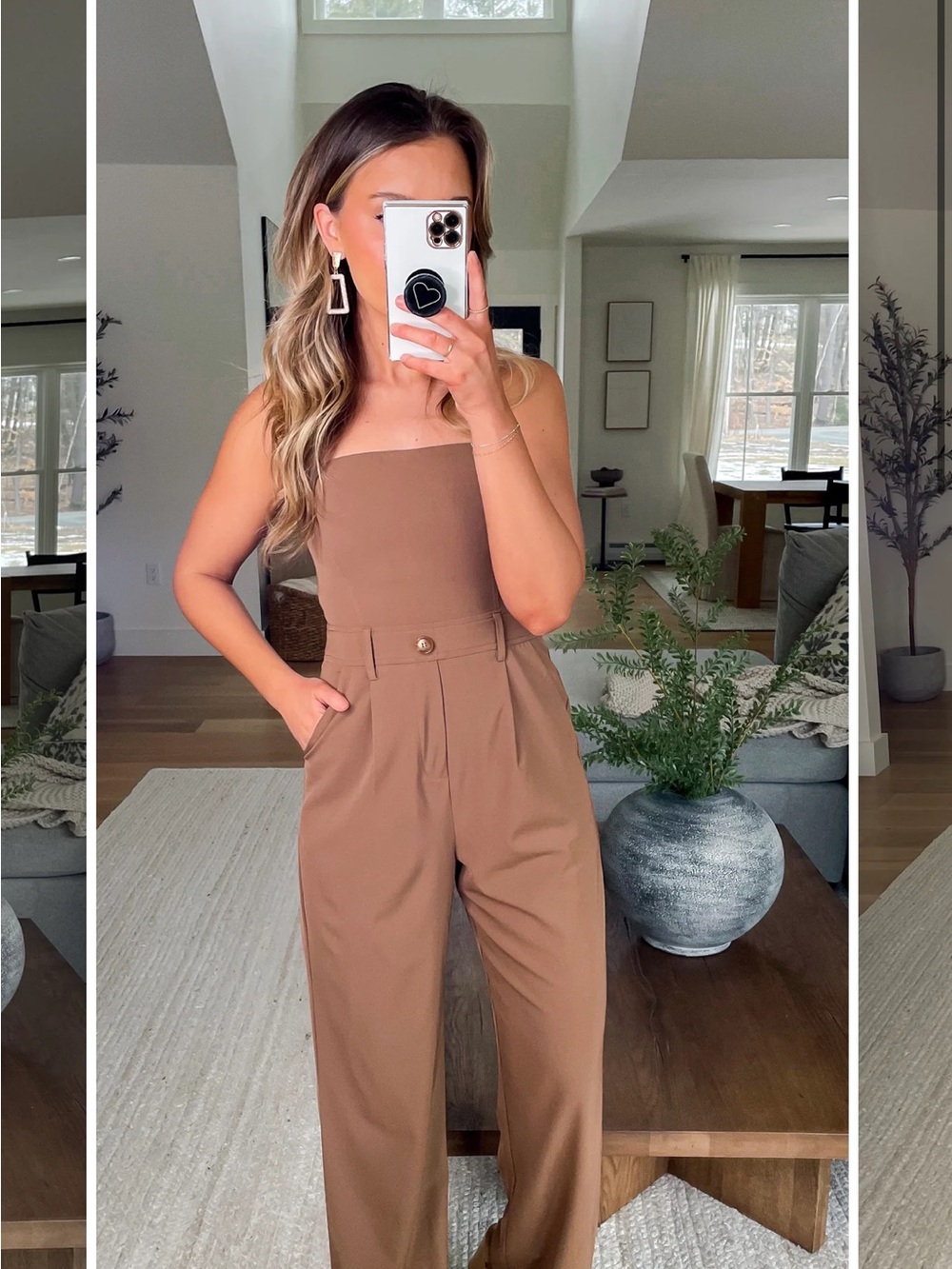 Vici Strapless Wide-Leg Jumpsuit in Brown